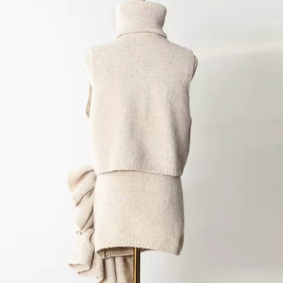 Three Piece Set For Women Lapel Long Sleeve Coat High Neck Vest High Waist - Picture 2 of 7